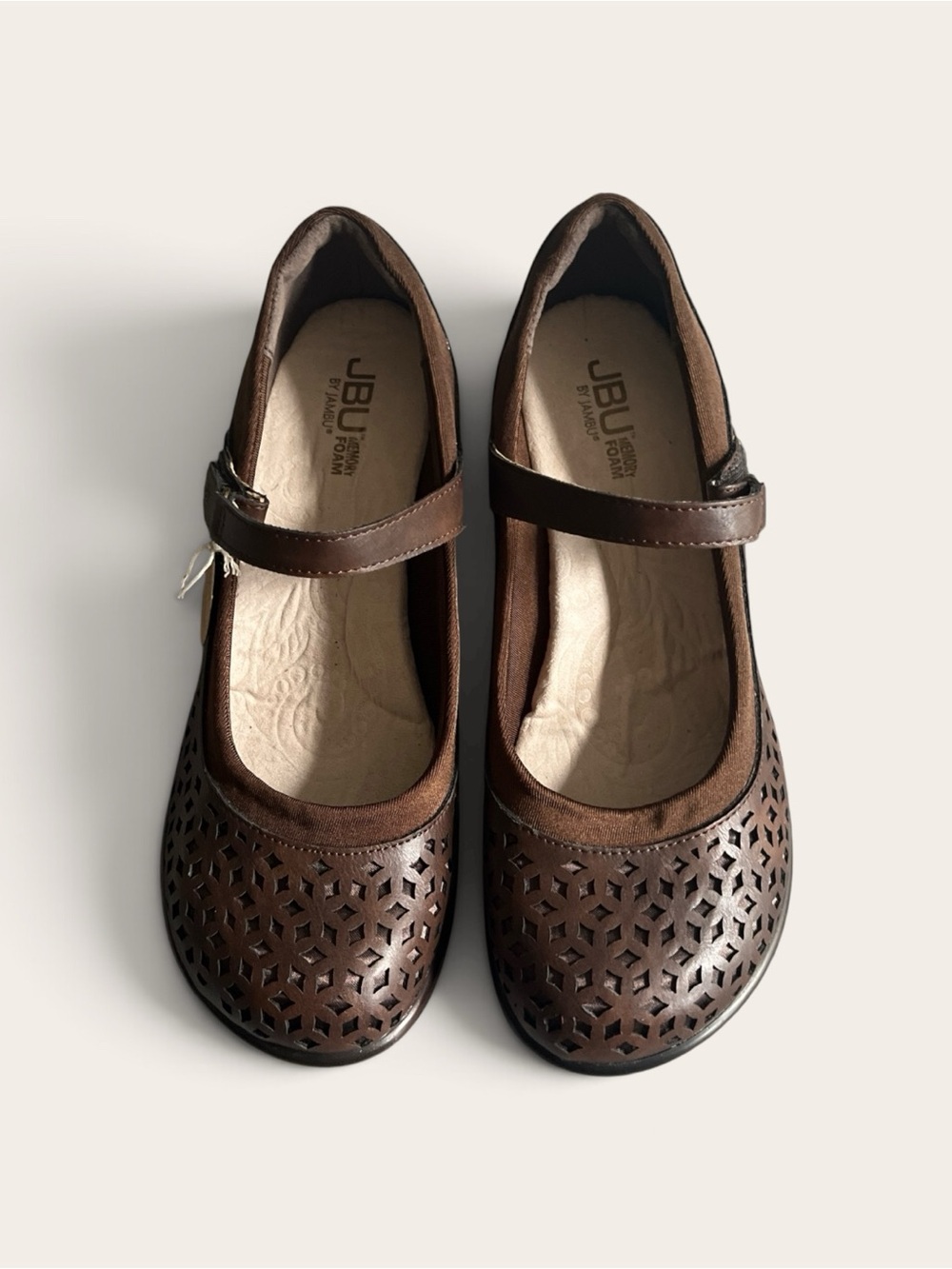 JBU Brown Laser-Cut Mary Jane Flats
